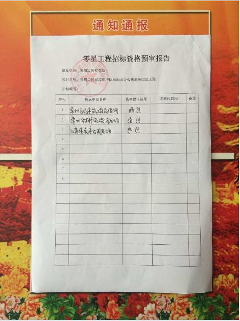 常州邊檢站監護中隊地面(miàn)及辦公樓地磚改造工程資格預審報告